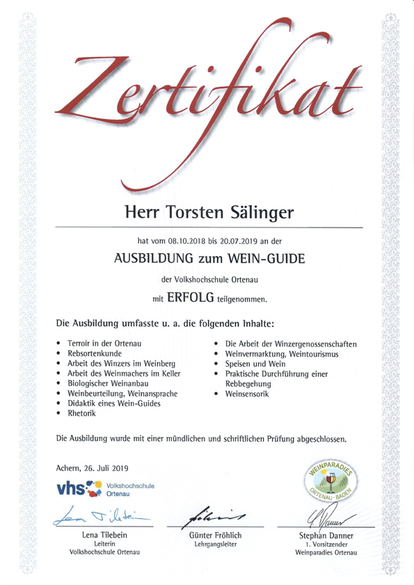 Zertifikat Wein-Guide Ortenau
